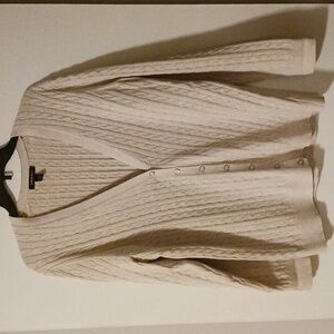 Lands' End Women's Cream Cable Knit Sweater Mother Of Pearl Buttons